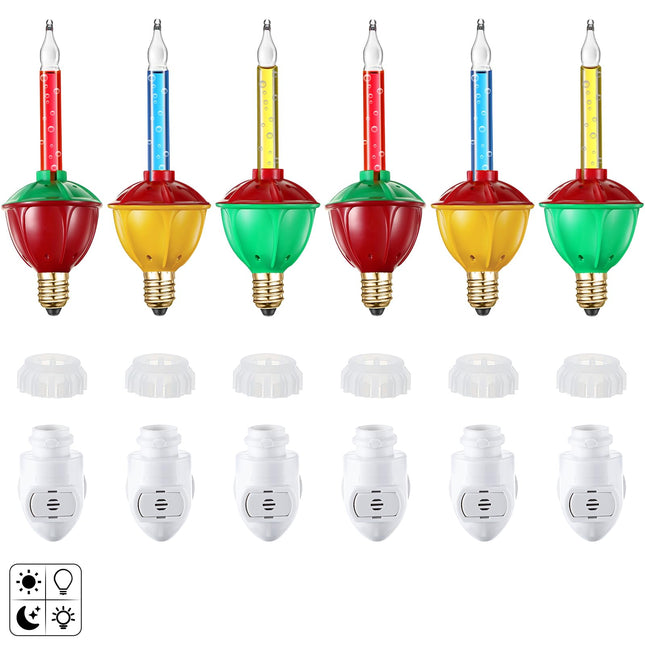 Feekoon 6 Pack Christmas Bubble Night Light with Dusk to Dawn Sensor, Traditional Multi Color Bubble Fluid Lights, Christmas Bubble Night Light Plug into Wall for Home Bedroom Party Wall Decor
