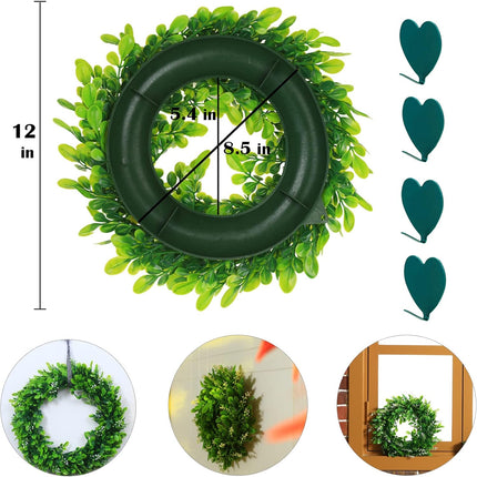 4 Packs Artificial Boxwood Wreaths 12 Inches Faux Greenery Leaves Wreath for Front Doors, Windows, Hanging Wall, Farmhouse, Wedding Party, and Home Decorations