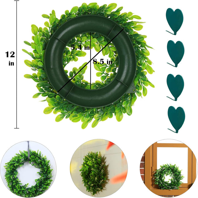4 Packs Artificial Boxwood Wreaths 12 Inches Faux Greenery Leaves Wreath for Front Doors, Windows, Hanging Wall, Farmhouse, Wedding Party, and Home Decorations