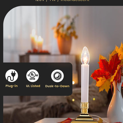 SURAIELEC 6 Pack Plug-in Window Candles, Dusk-to-Dawn Window Lights with Gold Candle Holders, Flameless Candlesticks for Christmas Window, Mantel, Dining Table, Gloss Gold, UL Listed