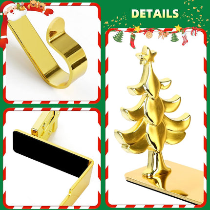 Christmas Stocking Holders - Set of 6 Snowflake, Reindeer, Tree, Snowman, Bell & Wreath for Mantel Decoration Silver Gold