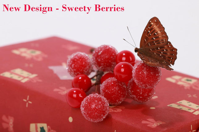 Frosted Red Berry Stems, 20 Pack 7.5“ Artificial Snowy Red Berry Picks Red Holly Berries for Christmas Tree Decor, DIY Wreaths, Crafts, Candle Rings, Garland, Wrapping