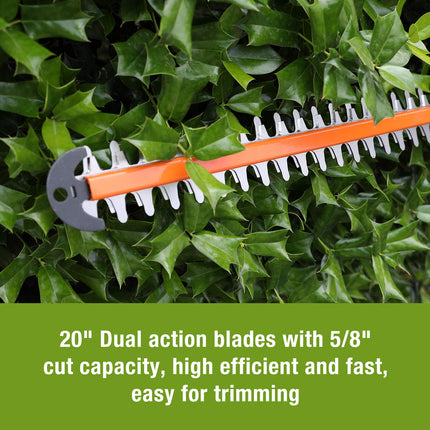 WORKPRO 20V Cordless Hedge Trimmer, 20" Dual Action Blades Electric Gardening Trimmer, 2.0Ah Battery 1 Hour Quick Charger Included, Great Garden s