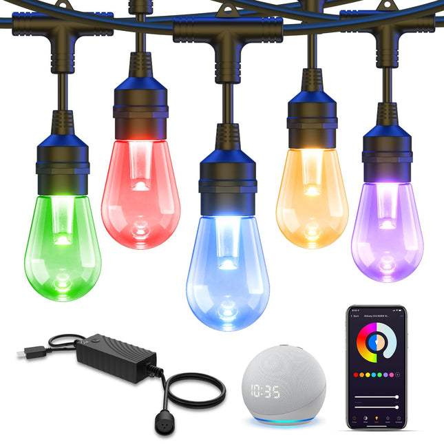 XMCOSY+ Outdoor String Lights, Smart 98Ft RGBW Patio Lights Waterproof, App Control, Work with Alexa, Color Changing LED String Light for Outside Yard