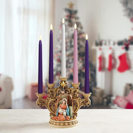 Flameless Advent Candles, Set of 5 - Flickering LED Flame, 11 Inch Taper Candlesticks, Remote Controlled - 3 Purple, 1 Pink, 1 White for Christmas Wreath