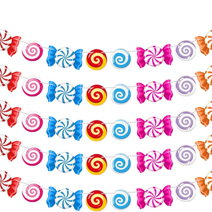 5Pcs Candyland Christmas Party Banners Candy Themed Paper Decorations, Sweet Lollipop Candy Hanging Decors Candyland Themed Party Decorations Candy Decorations for Home Birthday Party Supplies