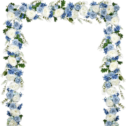 Lvydec 2 Pack Artificial Peony Flower Garland - 6ft Silk Peony Red Flower Garland Arch Flower Vine for Wedding Party Table Decoration(Blue and White)