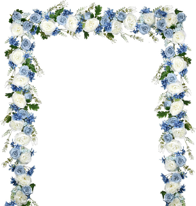 Lvydec 2 Pack Artificial Peony Flower Garland - 6ft Silk Peony Red Flower Garland Arch Flower Vine for Wedding Party Table Decoration(Blue and White)