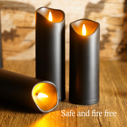 Flickering Flameless Candles, Battery Operated Acrylic LED Pillar Candles with Remote Control and Timer, Set of 9 (Black)