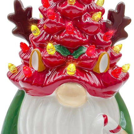 pinata Deer Ceramic Christmas Tree Gnomes, Christmas Kids Women s Lighted Small Christmas Tree Christmas Decorations Indoorhome Room Table Top, LED Farmhouse Reindeer Decor Figurine (Red Green)