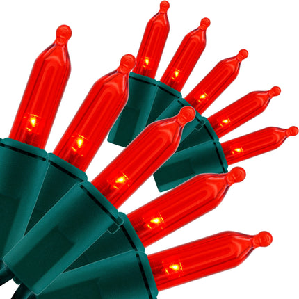 YULETIME Red LED Christmas Lights 200 Count 50ft, Pack of 2 Strands 25ft 100 Lights UL Commercial Grade Green Wire Mini Holiday String Light Set (Red)