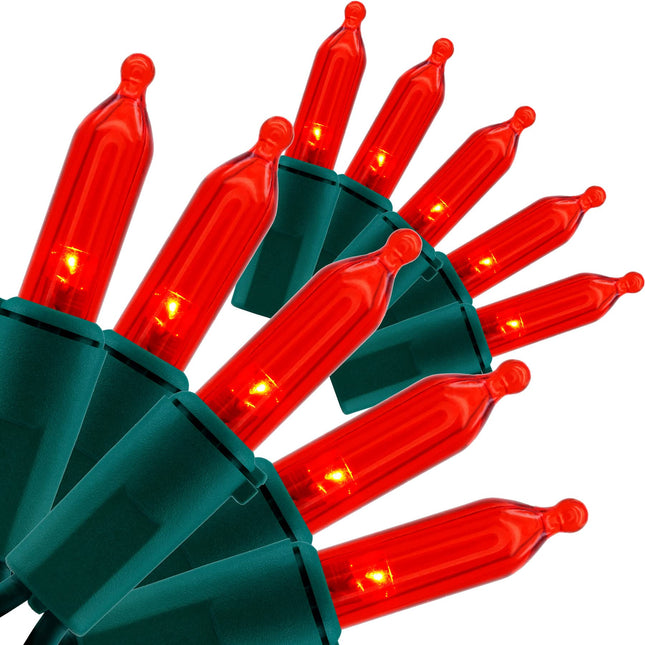 YULETIME Red LED Christmas Lights 200 Count 50ft, Pack of 2 Strands 25ft 100 Lights UL Commercial Grade Green Wire Mini Holiday String Light Set (Red)