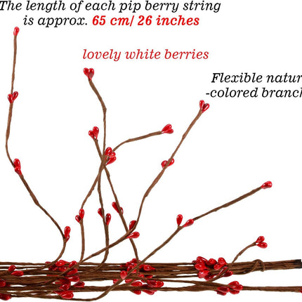 WILLBOND 64 Feet Ply Pip Berry Garland for Christmas Winter Indoor Outdoor Decor Head Wreaths Wedding Crowns(Red,30 Packs)