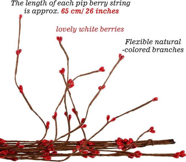 WILLBOND 64 Feet Ply Pip Berry Garland for Christmas Winter Indoor Outdoor Decor Head Wreaths Wedding Crowns(Red,30 Packs)
