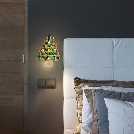 Blissun Ceramic Christmas Tree Night Light, 6" Snow-Capped Christmas Decorative Ceramic Tree