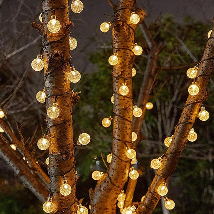 Updated Solar String Lights Outdoor Waterproof 2 Pack 120 Led 72ft Warm White Big Ball Led Christmas Lights for Garden Lawn Gazebo Porch Decor, Camping, Yard, Crystal Globe Lights with 8 Modes