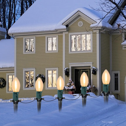 C9 LED Clear Pathway Lights, 38FT Outdoor Christmas Pathway Markers Lights with 25 Stakes, Connectable Waterproof Pathway Lights for Yard Lawn, Garden Decor