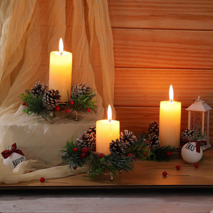 12 Pieces Christmas Wreath Candle Holder Include 6 Pcs Votive Candle Berry Ring with Pinecones and 6 Pcs Metal Candle Holders for Christmas Party Decoration