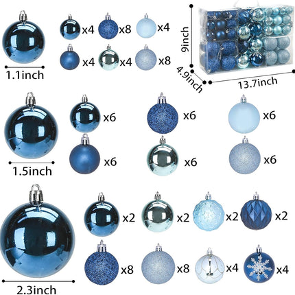 DomeStar 100PCS Shatterproof Blue Christmas Ornament Set - Glitter Balls for Tree Decor and Wreaths