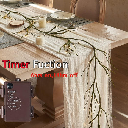 Fudios Greenery Garland with Lights for Mantle with Timer 48 LED 6FT Mossy Vine Garland Lights for Table Centerpieces Indoor Outdoor