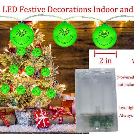Festival Lights 10 Ft 20 LED, Green String Lights, Christmas Decorations Indoor Outdoor Christmas Tree for Griinchs, Christmas Decor for Topper Garden Lawn Fence Yard Holiday Party