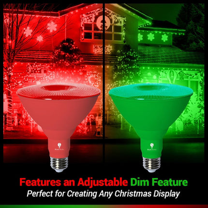 4 Pack BlueX LED Par38 Flood Green Red Light Bulb - 18W (120Watt Equivalent) - Dimmable - Green Red E26 LED Lights, Party Decoration, Porch, Home Christmess Lighting