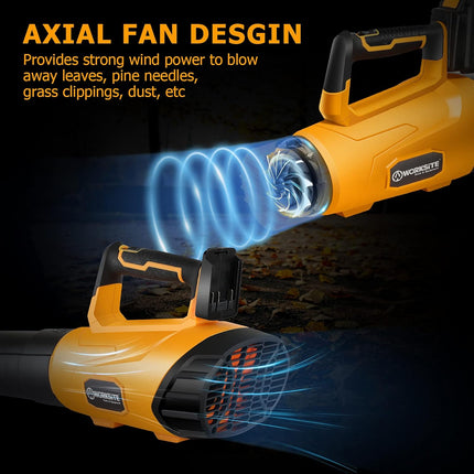 WORKSITE Leaf Blower, 20V Cordless Electric Handheld Lightweight Blower Battery Powered, 330 CFM with Variable Speed, 4.0A Battery & Charger Included, WORKSITE
