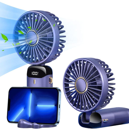 Handheld Fan, Led Power Gear Display Portable Lanyard Fan, 5 Wind Speed Adj Personal Small Desk Fan With Base, Lightweight Makeup