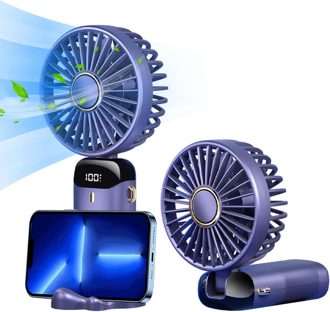Handheld Fan, Led Power Gear Display Portable Lanyard Fan, 5 Wind Speed Adj Personal Small Desk Fan With Base, Lightweight Makeup