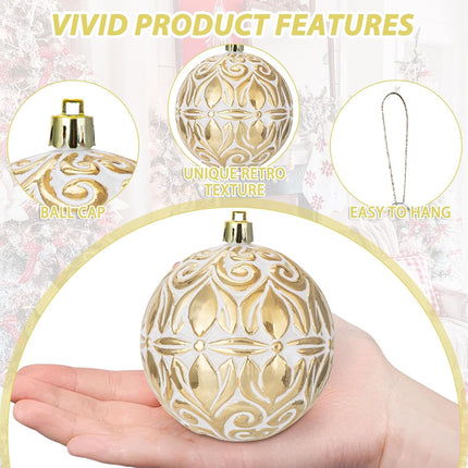 Hollyone 3.15"/80mm Gold Christmas Ball Ornaments 12 Pcs Shatterproof Christmas Tree Relief Ornaments Set Large Hanging Christmas Ornaments Balls for Christmas Wedding Holiday Wreath Home Decorations
