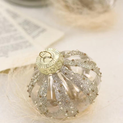 12 PCS Clear and Champagne Christmas Ball Ornaments, 80mm/3.15 Inches Rustic Farmhouse Christmas Decorations, Large Shatterproof Luxury Hand-Painted Xmas Ornaments for Christmas Tree, Wedding