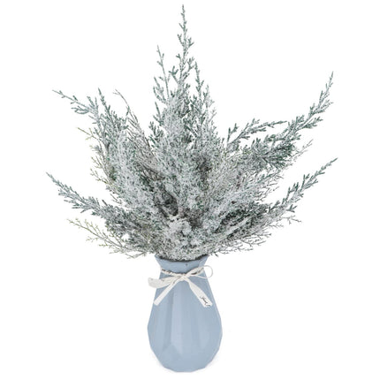 6 Pieces Frosted Artificial Cedar Pine Branches Sprigs 17" Snowy Faux Cedar Twig White Winter Greenery Stems Pine Picks Cedar Spray for Christmas Tree Craft Wreaths Garlands Holiday Season Decor (6)