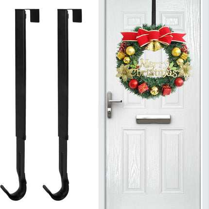 Wreath Door Hanger, Black Wreath Hanger for Front Door, Adjustable Wreath Hanger from 15 to 25 Inches Wreath Hanger, Metal Door Wreath Hanger for Christmas, Thanksgiving, Easter Decorations Wreaths