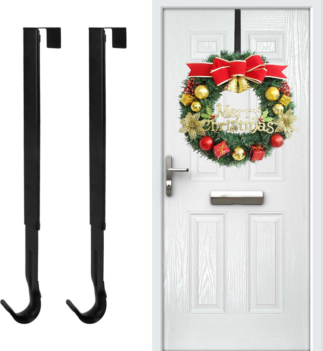 Wreath Door Hanger, Black Wreath Hanger for Front Door, Adjustable Wreath Hanger from 15 to 25 Inches Wreath Hanger, Metal Door Wreath Hanger for Christmas, Thanksgiving, Easter Decorations Wreaths