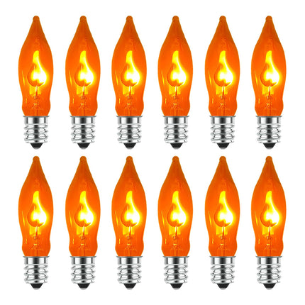Flickering Flame Light Bulbs, 12 Pack C7 Orange Flickering Light Bulbs Edison Light Bulb, 1 Watt Night Light Bulbs E12 Candelabra Base Light Bulbs for Chandelier Candle Lamp Christmas Halloween Decor