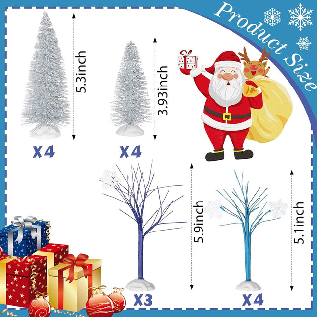 15 Pcs Mini Christmas Trees Bottle Brush Trees Set Christmas Village Sets Navy Blue Winter Village Accessories Ornaments for Christmas Decorations Snowflake Bare Branch Miniature Snow Frost Trees Home