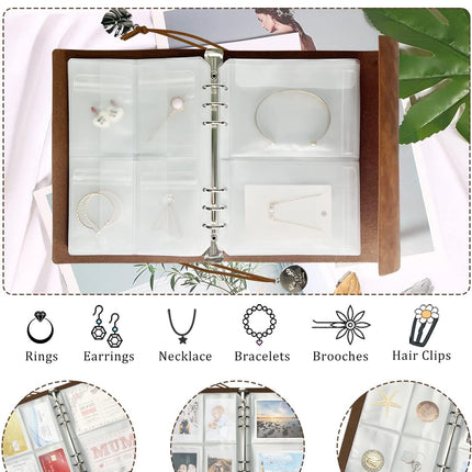 Jewelry Storage Book, PU Leather Travel Jewelry Organizer with Antidrop Pockets, Portable Earrings Travel Album with Transparent