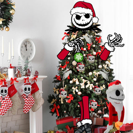 Jack Skellington Christmas Tree Topper Head Arms and Legs, Xmas Spooky Skull Decorative Tree Ornaments Decor, Funny Holiday Indoor Home Decorations Gothic Themed Party Supplies