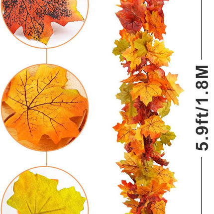 4 Packs Artificial Fall Leaves Garland, 5.9Ft/Pieces Autumn Maple Leaves Mantle Garland Hanging Vines for Home Decor Wedding Halloween Thanksgiving Christmas Indoor Outdoor Decorations by wohohoho