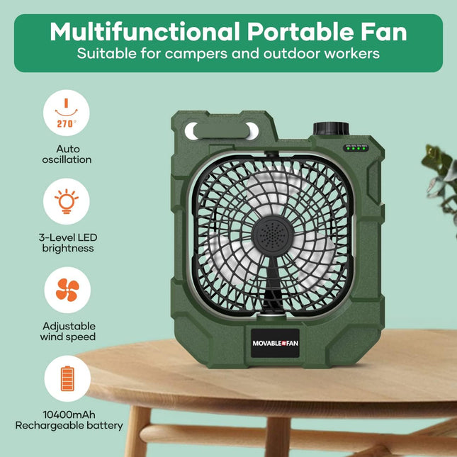 Oscillating Camping Fan, Battery Operated Fan With 10400 Mah Usb Rechargeable Battery, Camping Fan With Led Camping Light