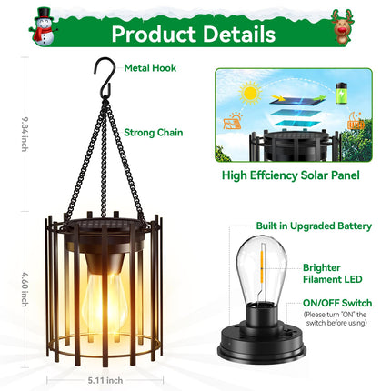 KOOPER Solar Lanterns Outdoor Waterproof, d Bright Hanging Solar Lights Outdoor Lantern, Metal Solar Lantern Decorative, Outdoor Solar Lantern Lights for Yard Patio Christmas Garden Decor 2Pack