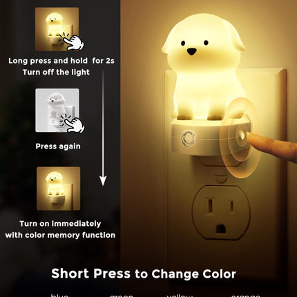 L LOHAS LED Plug in Night Light for Kids, 3D Cute Puppy Night Light with Dusk to Dawn Sensor, RGB+Soft White 3000K Dog Night Light, Christmas Birthday Nightlight for Kids, Room Decor