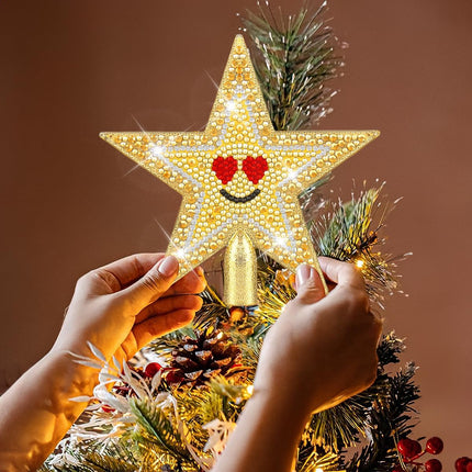 Diamond Art Painting Mini Christmas Tree Topper，Diamond Art Star Topper for Christmas Tree，Christmas Decorative Holiday Bethlehem Star Ornament