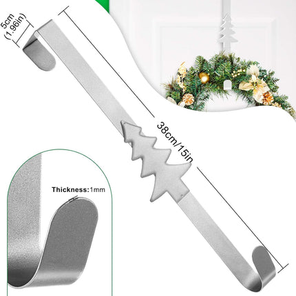 Whaline 3Pcs Christmas Wreath Hanger Over The Door Metal Wreath Hook Star Snowflake Christmas Tree Wreath Holder for Xmas Party Decor Door Wall Home Office, Silver, 15in