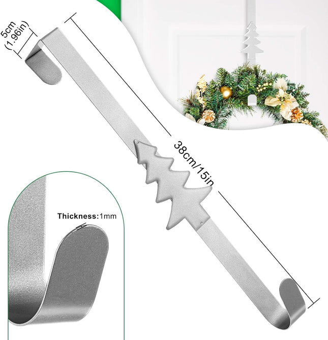 Whaline 3Pcs Christmas Wreath Hanger Over The Door Metal Wreath Hook Star Snowflake Christmas Tree Wreath Holder for Xmas Party Decor Door Wall Home Office, Silver, 15in