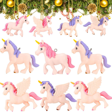24 Pieces Christmas Tree Ornaments Unicorn Christmas Decor Pink Purple Unicorn Christmas Tree Hanging Ornament s for Girls Kids Friends Birthday Party Supplies