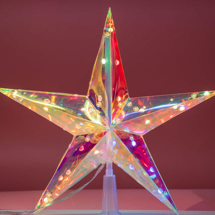 10” Smart Christmas Tree Topper Star, Iridescent Star with 10 RGB LED Lights, 16 Mil. Colors Changing, Music Sync, Timer, Xmas Treetop Decorations