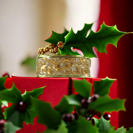Christmas Tree Ribbon Decorations Golden Lights with 50 LED Lights Battery Operated Fairy Lights for Year's & Weddings Parties 17 FT (Warm)