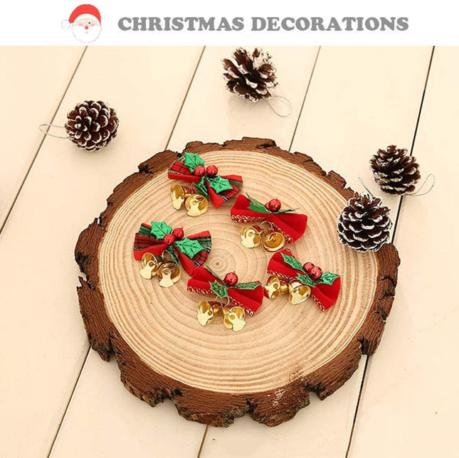 16 Pack Christmas Bow with Bells Xmas Mini Bowknot Craft Ornament Christmas Tree Hanging Decor