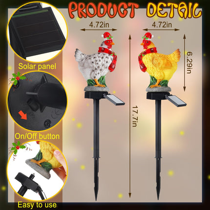 2 Pack Christmas Chicken Solar Light Christmas Stake Light for Outside Waterproof Chicken Statue Solar Light for Winter Home Patio Garden Yard Lawn Pathway Walkway Xmas Outdoor Decoration